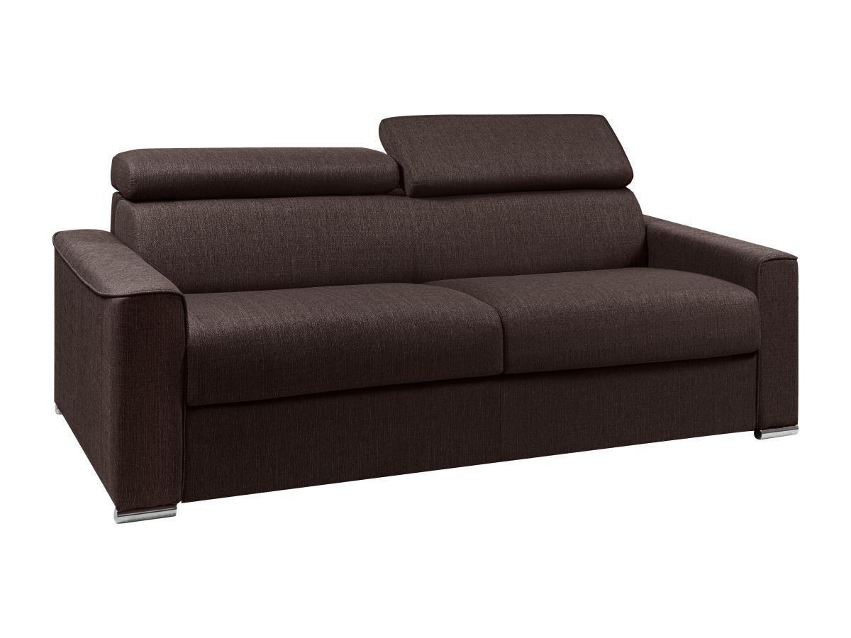 Vente-unique Canapé 4 places convertible express en tissu marron - couchage lattes larges 160 cm - Matelas 22 cm avec mémoire de forme VIZIR  