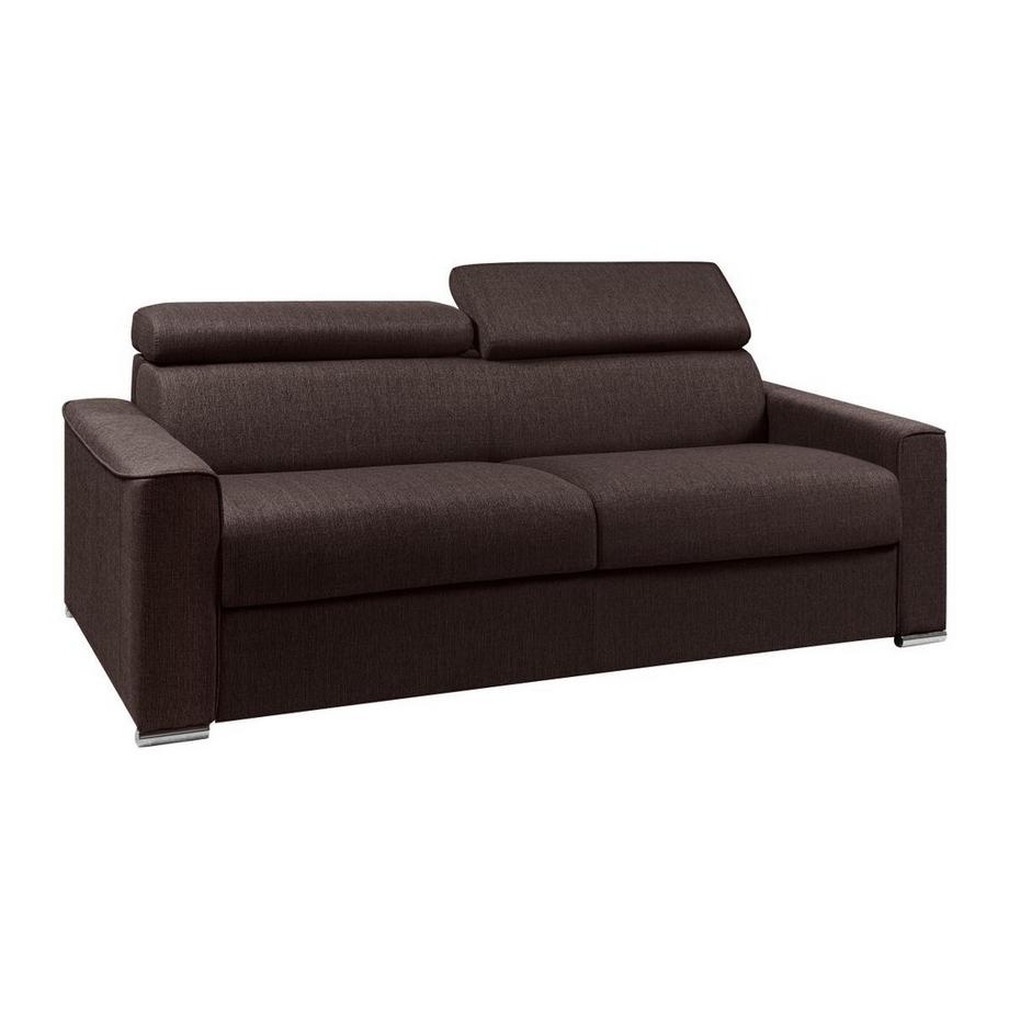 LINEA SOFA Canapé 4 places convertible express en tissu marron - couchage lattes larges 160 cm - Matelas 22 cm avec mémoire de forme VIZIR  