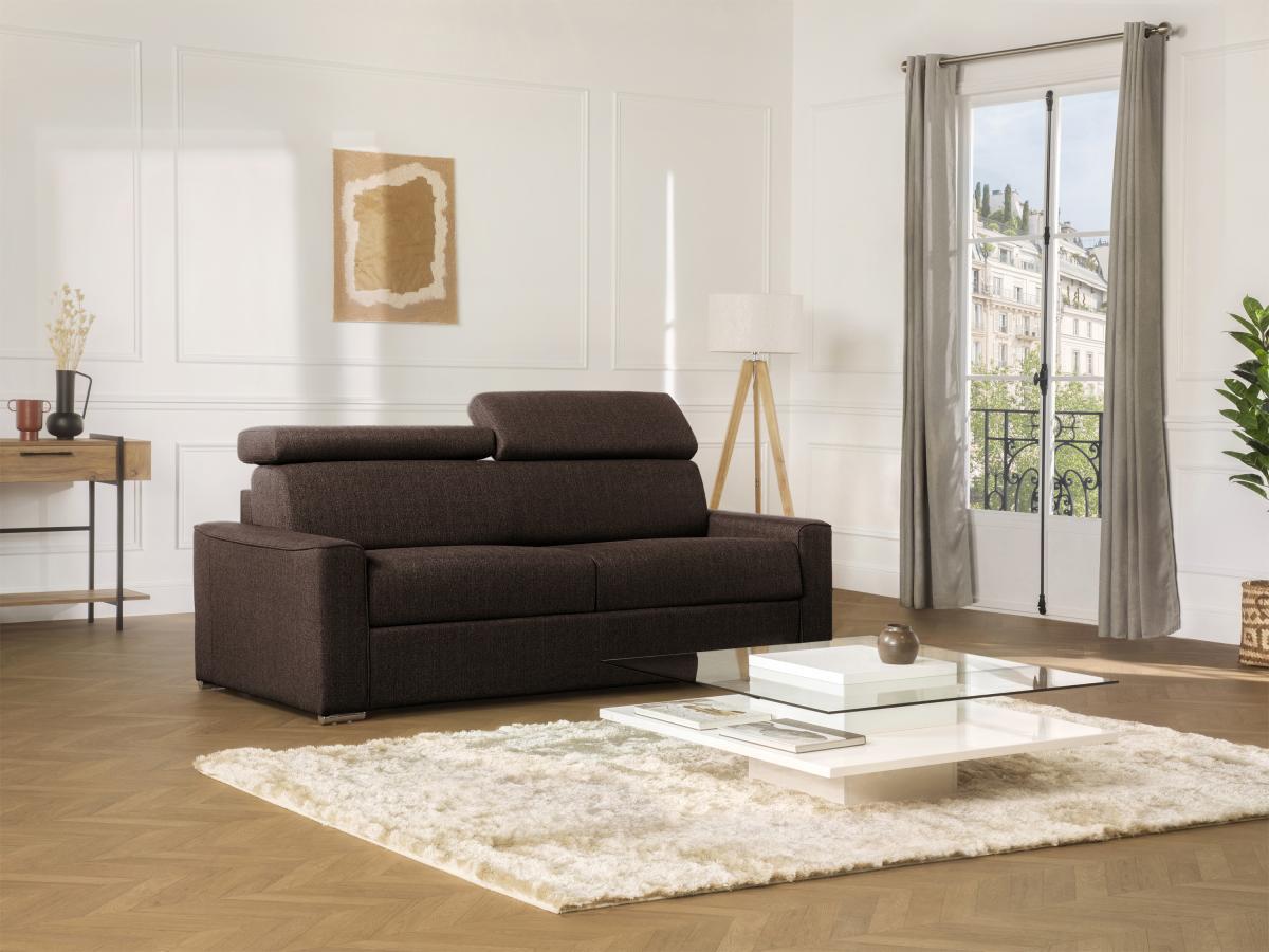 Vente-unique Schlafsofa 4-Sitzer - Liegefläche mit Lattenrost: 160 cm - Matratze: 22 cm mit Memory Schaum - Stoff - Braun - VIZIR  