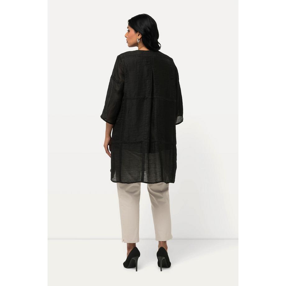 Ulla Popken Veste Blouse Lin Mélangé Silhouette A Décolleté V Manches 3/4  