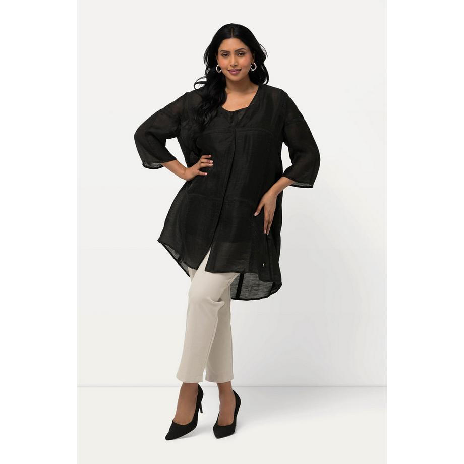 Ulla Popken Veste Blouse Lin Mélangé Silhouette A Décolleté V Manches 3/4  