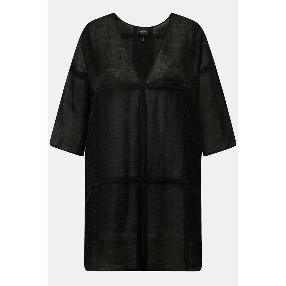 Ulla Popken Veste Blouse Lin Mélangé Silhouette A Décolleté V Manches 3/4  