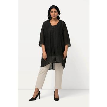 Giacca a camicia dal taglio svasato in misto lino con scollo a V e maniche a 3/4