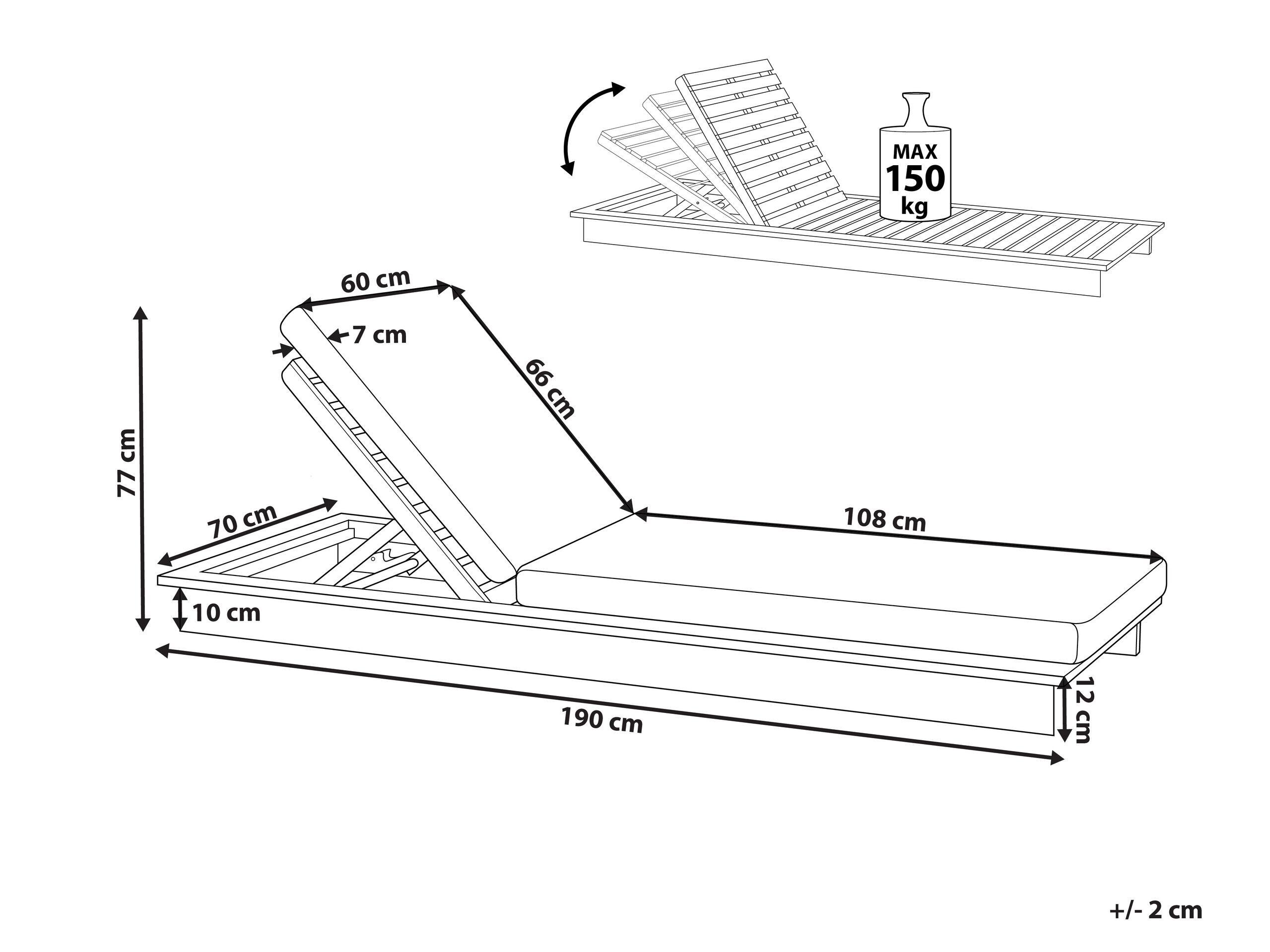Beliani Lettino Prendisole con Cuscino en Legno d'acacia Classico GRANARI  