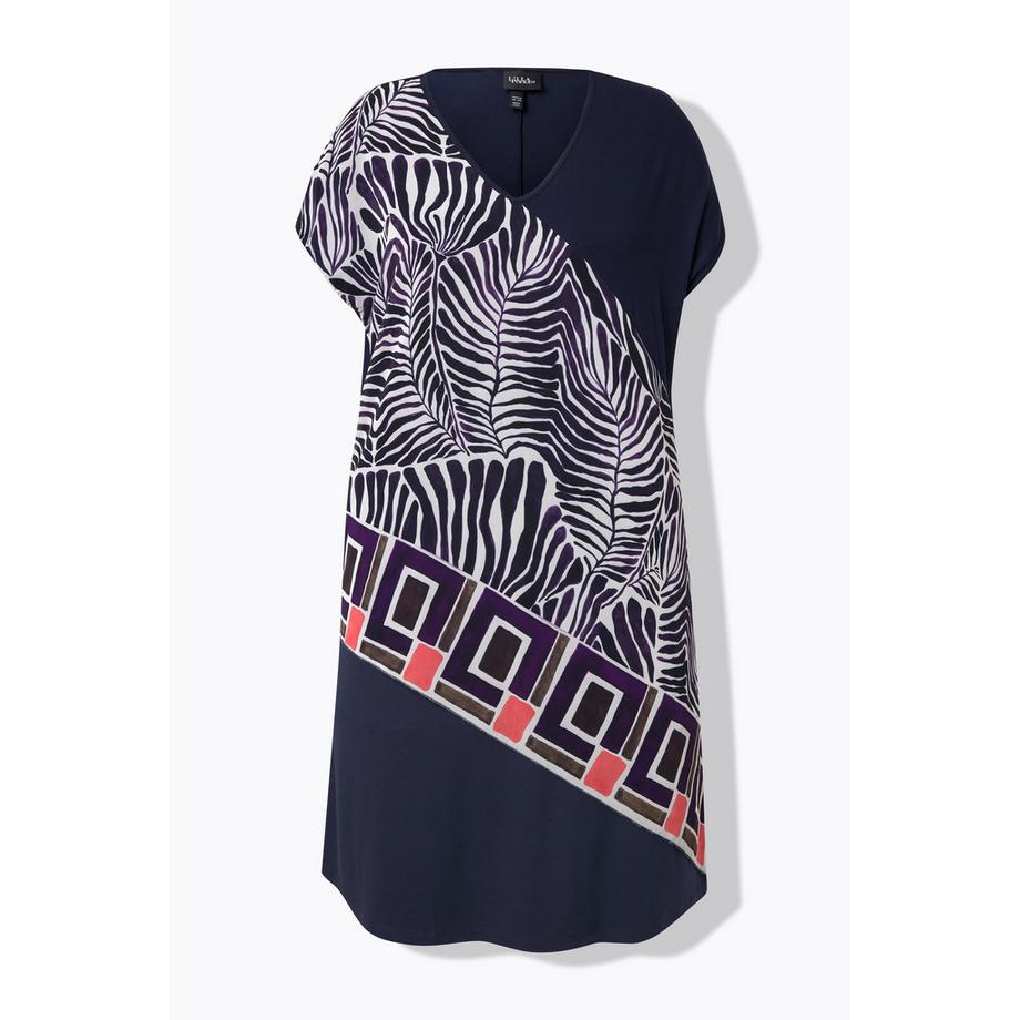 Ulla Popken Robe en Jersey Voile en Mousseline Décolleté en V Manches Courtes  