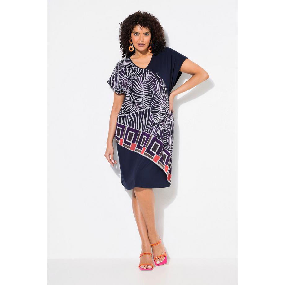 Ulla Popken Robe en Jersey Voile en Mousseline Décolleté en V Manches Courtes  