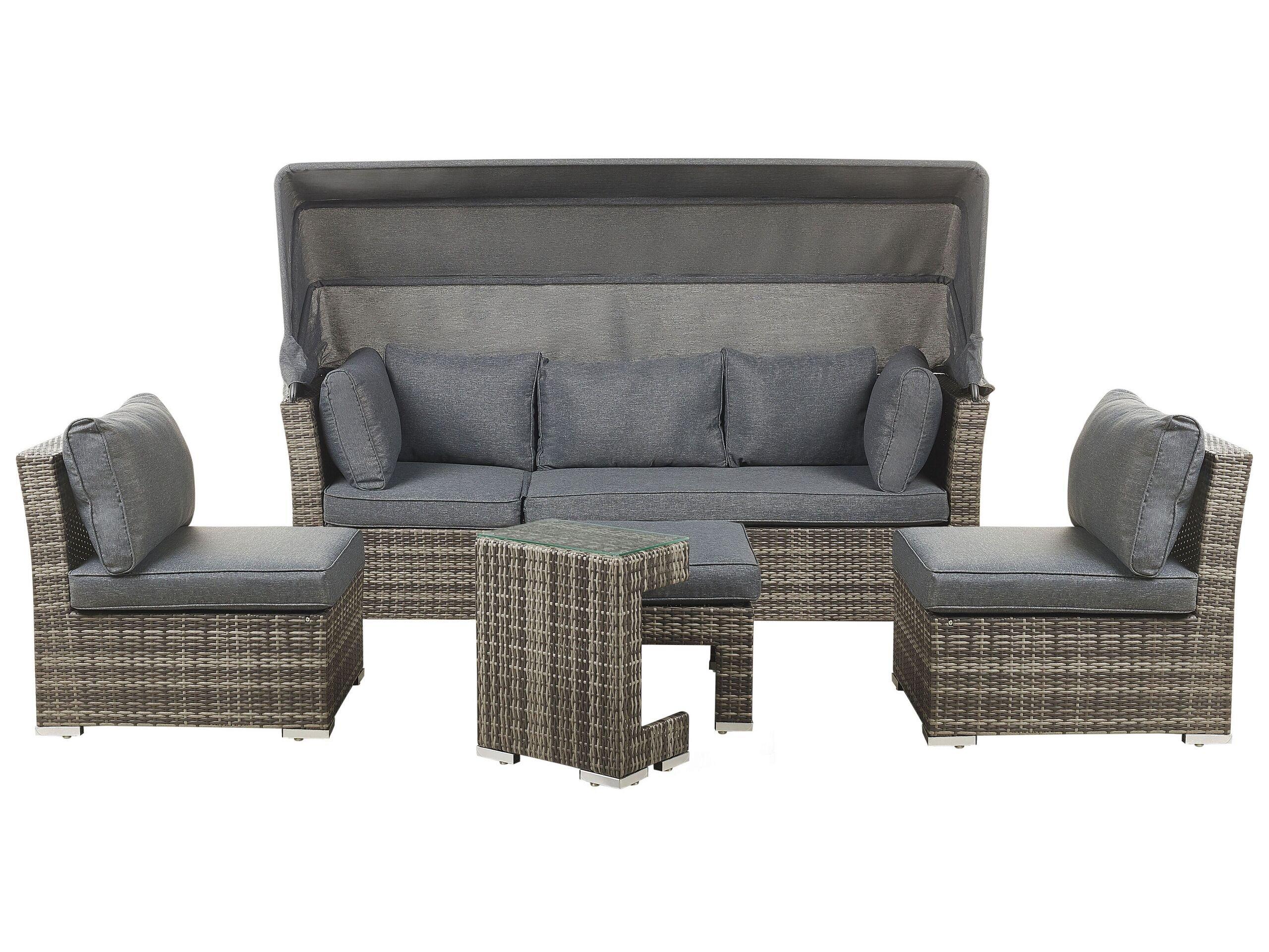 Image of Lounge Set mit Tisch aus PE Rattan Retro CORTE Lounge Set mit Tisch aus PE Rattan Retro CORTE