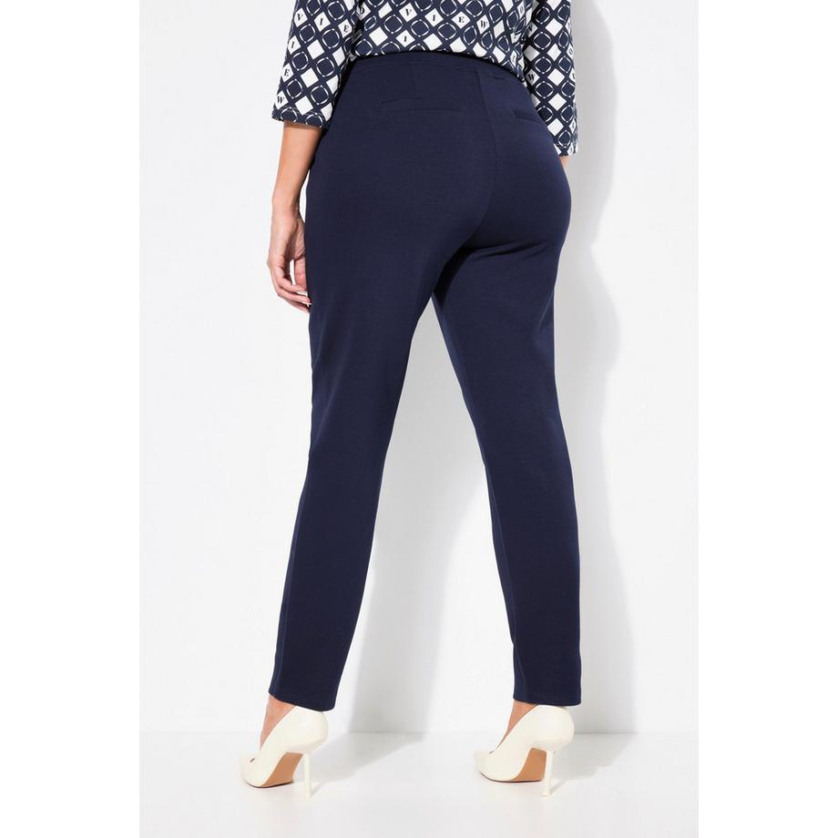 Ulla Popken Pantaloni Punto di Roma Gamba Conica con Nervature e Vita Elastica  