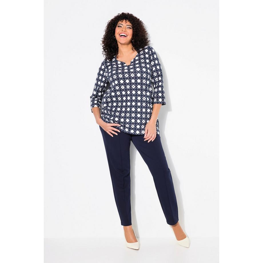 Ulla Popken Pantaloni Punto di Roma Gamba Conica con Nervature e Vita Elastica  