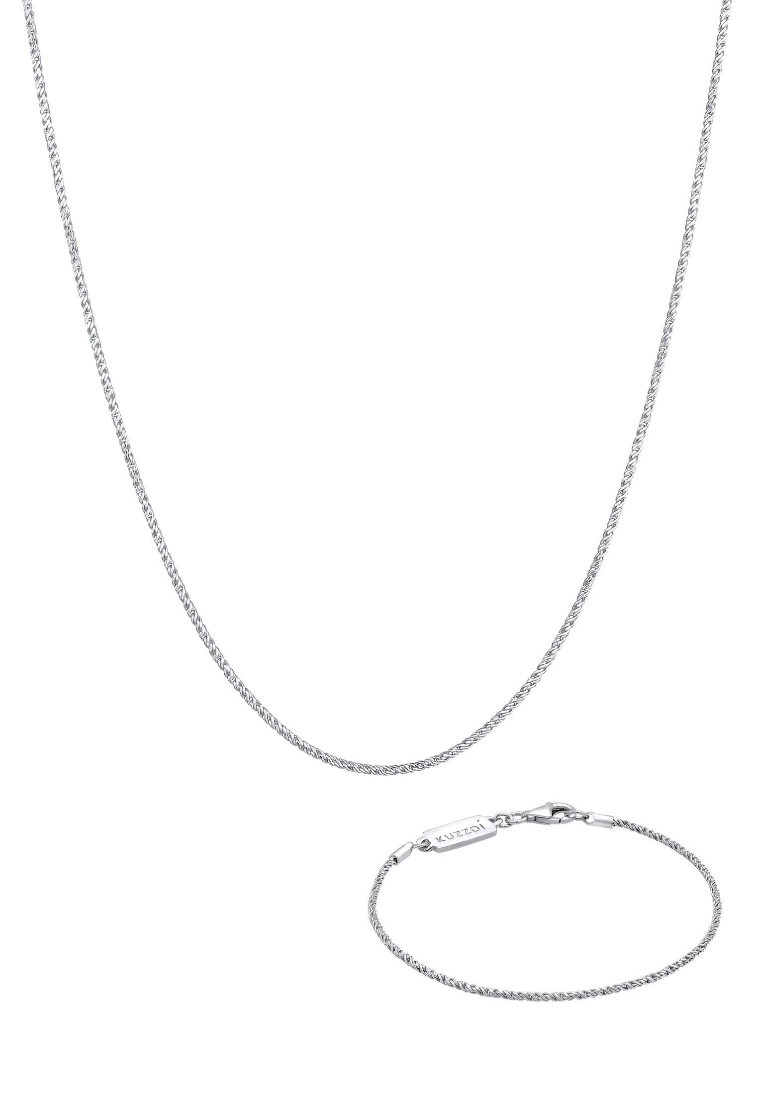 Image of Schmuckset Kette Armband Kordel Basic 925 Silber Damen Silber 55 CM