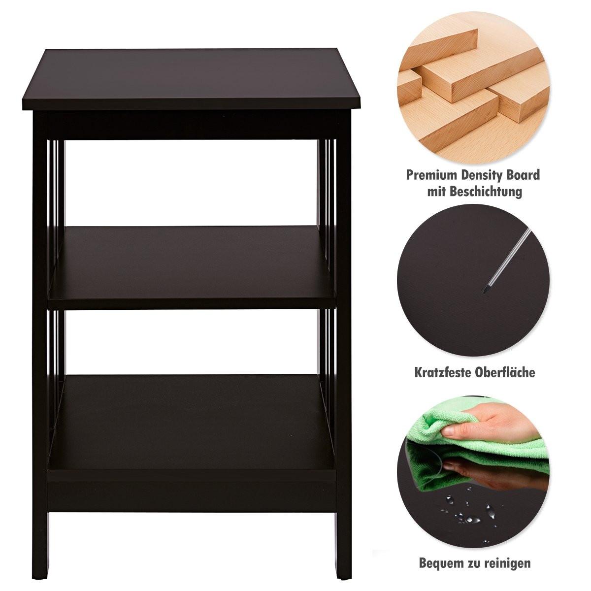 Northix 3 Ebene II-förmig Nachttisch Beistelltisch mit Regal & Stauraum 40 x 40 x 61 cm Kaffee  