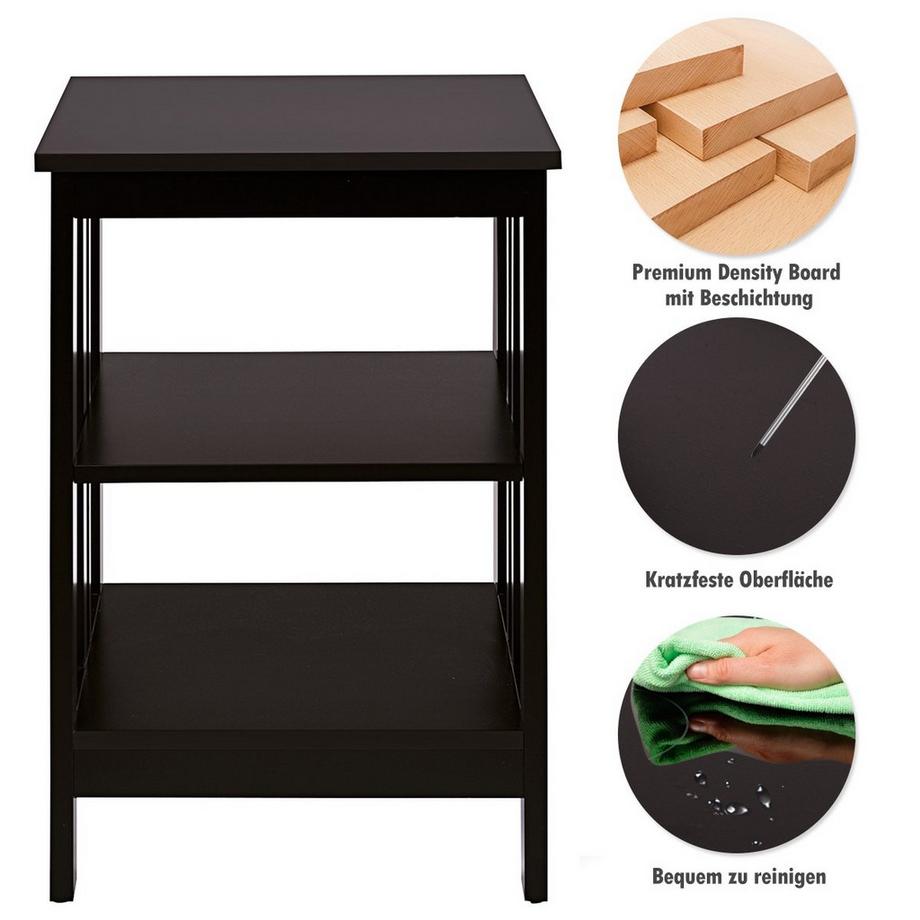 Northix Comodino a forma di II a 3 livelli con ripiano e spazio di archiviazione 40 x 40 x 61 cm Caffè  