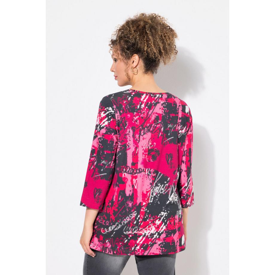 Ulla Popken Shirt A-Linie Zierfalten Carree-Ausschnitt 3/4-Arm  