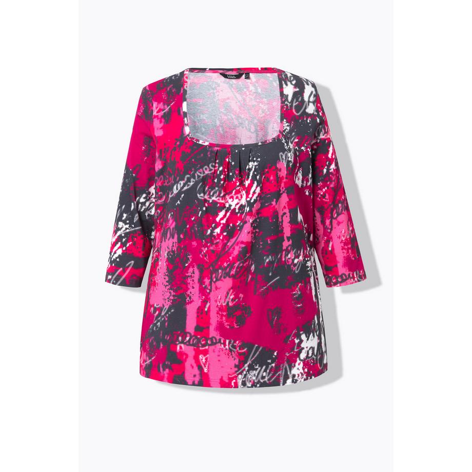 Ulla Popken Shirt A-Linie Zierfalten Carree-Ausschnitt 3/4-Arm  