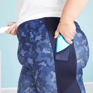 DOMYOS Leggings Fitness mit Smartphonetasche (große Größe)  Blau