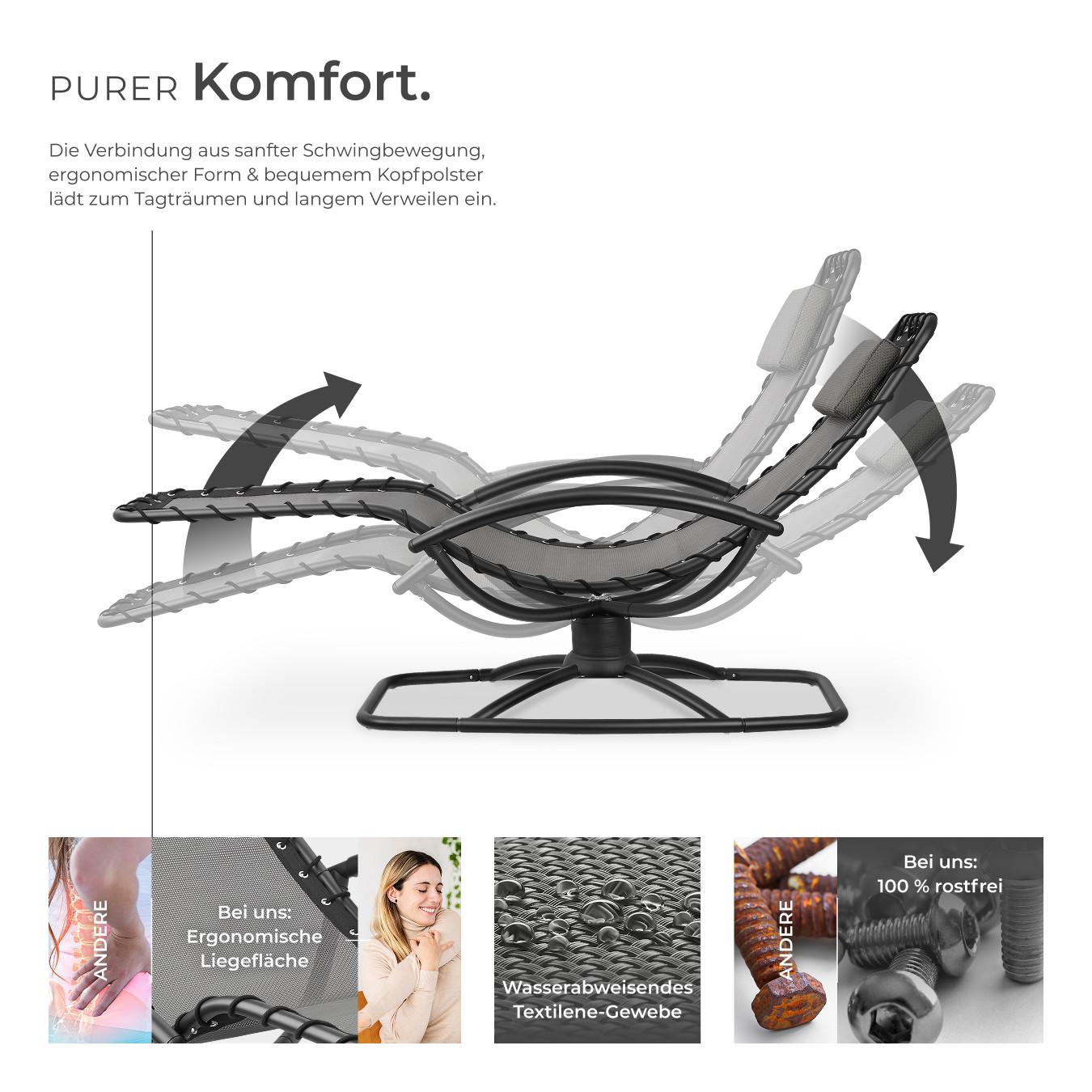 Tectake Chaise longue de jardin TOULON ergonomique avec mouvement de balancement confortable  