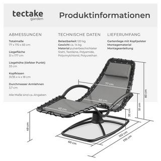 Tectake Chaise longue de jardin TOULON ergonomique avec mouvement de balancement confortable  