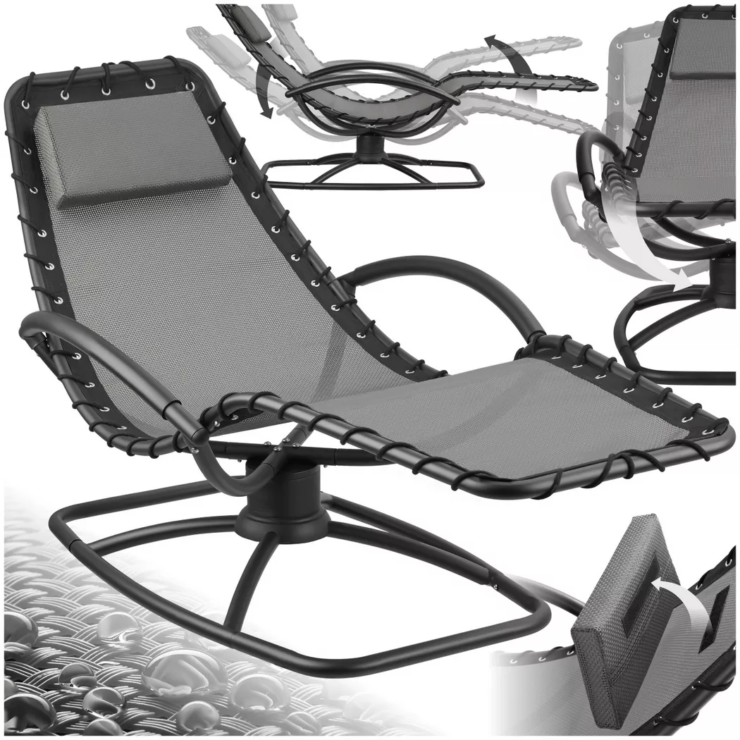 tectake® Gartenliege, ergonomisch, mit Komfort-Schwingbewegung, atmungsaktives, wasserabweisendes Textilene-Gewebe, abnehmbares Kopfpolster