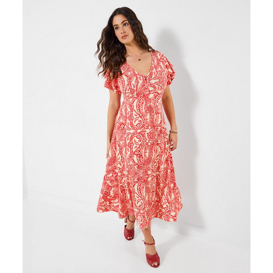 Robe jersey col V imprimé cachemire