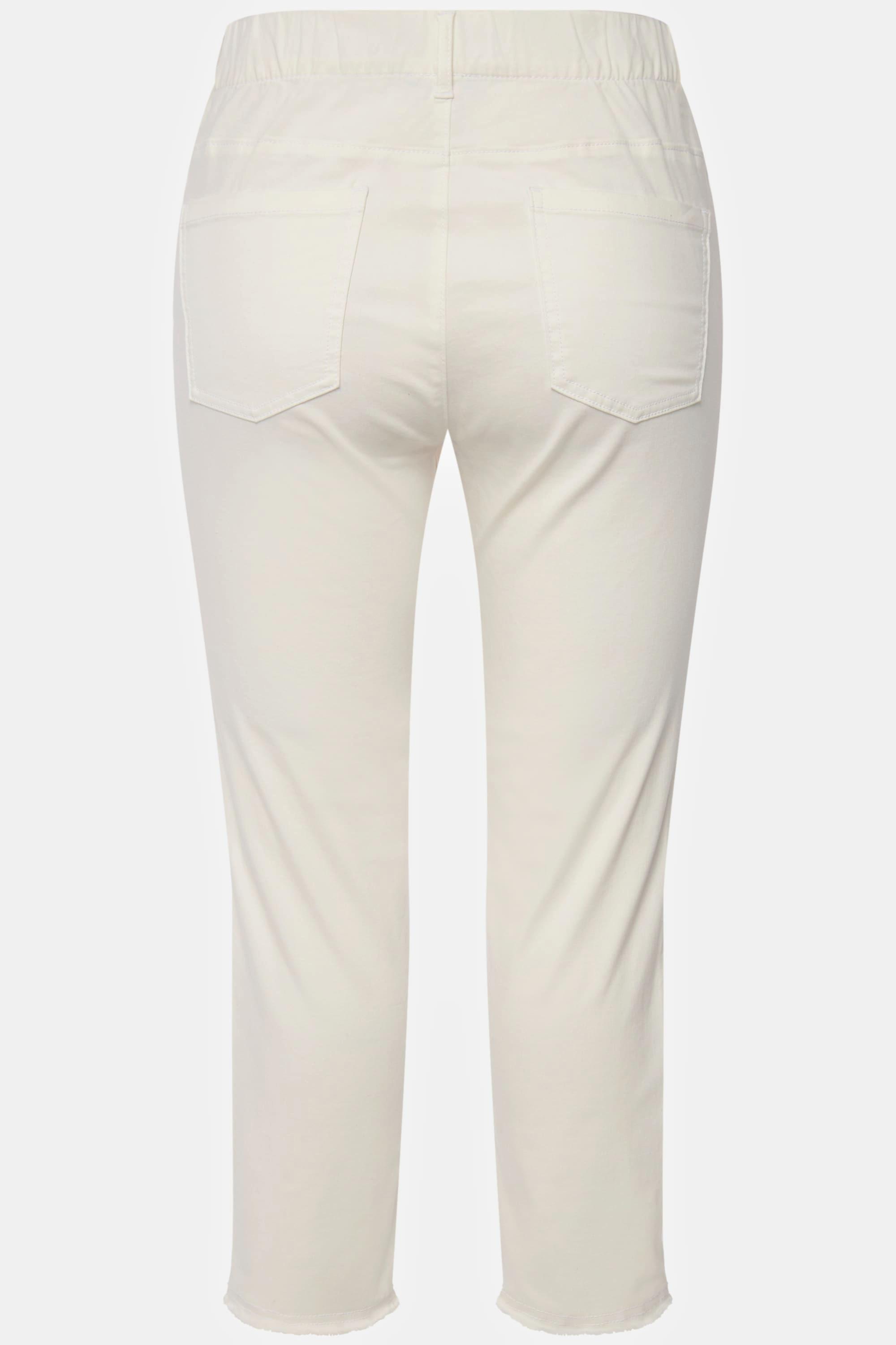 Ulla Popken  Pantalon 7/8 Sienna. Jambe étroite et ourlet frangé 