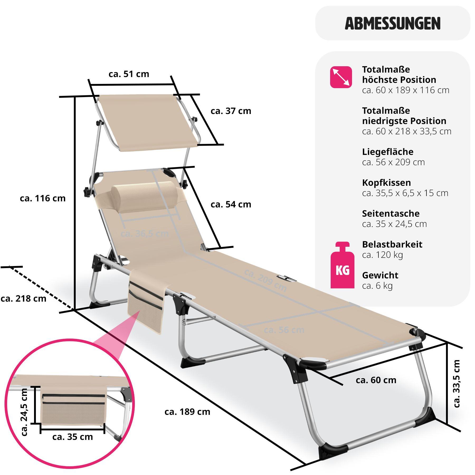 Tectake Bain de soleil Aurelie en aluminium, 6 positions  