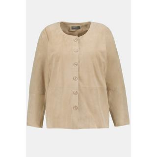 Ulla Popken  Camicia di pelle scamosciata con cuciture decorative, scollo a girocollo e maniche lunghe 