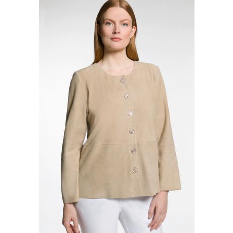 Ulla Popken  Camicia di pelle scamosciata con cuciture decorative, scollo a girocollo e maniche lunghe 