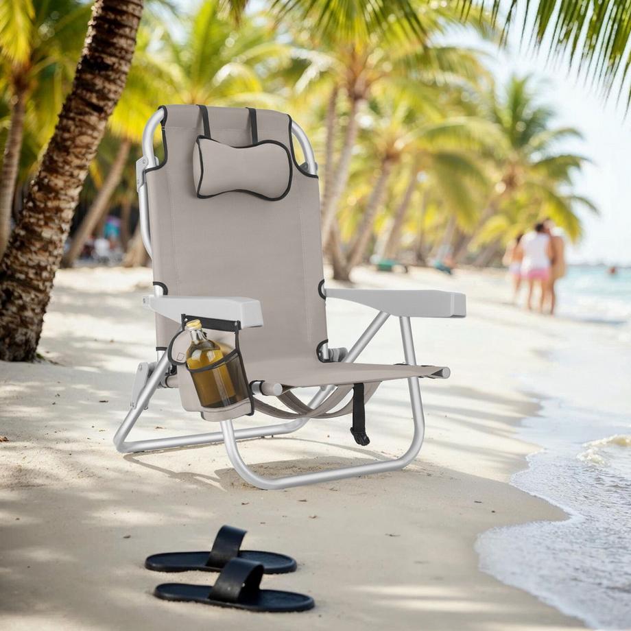 Tectake Strandstuhl Aluminium klappbar mit Rucksackfunktion, wasserabweisender Polyesterbezug, 63x62x78cm  