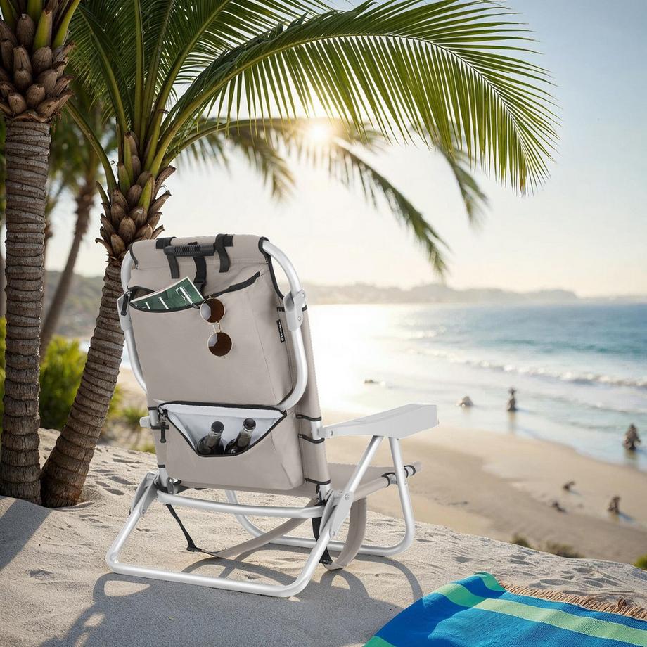 Tectake Strandstuhl Aluminium klappbar mit Rucksackfunktion, wasserabweisender Polyesterbezug, 63x62x78cm  