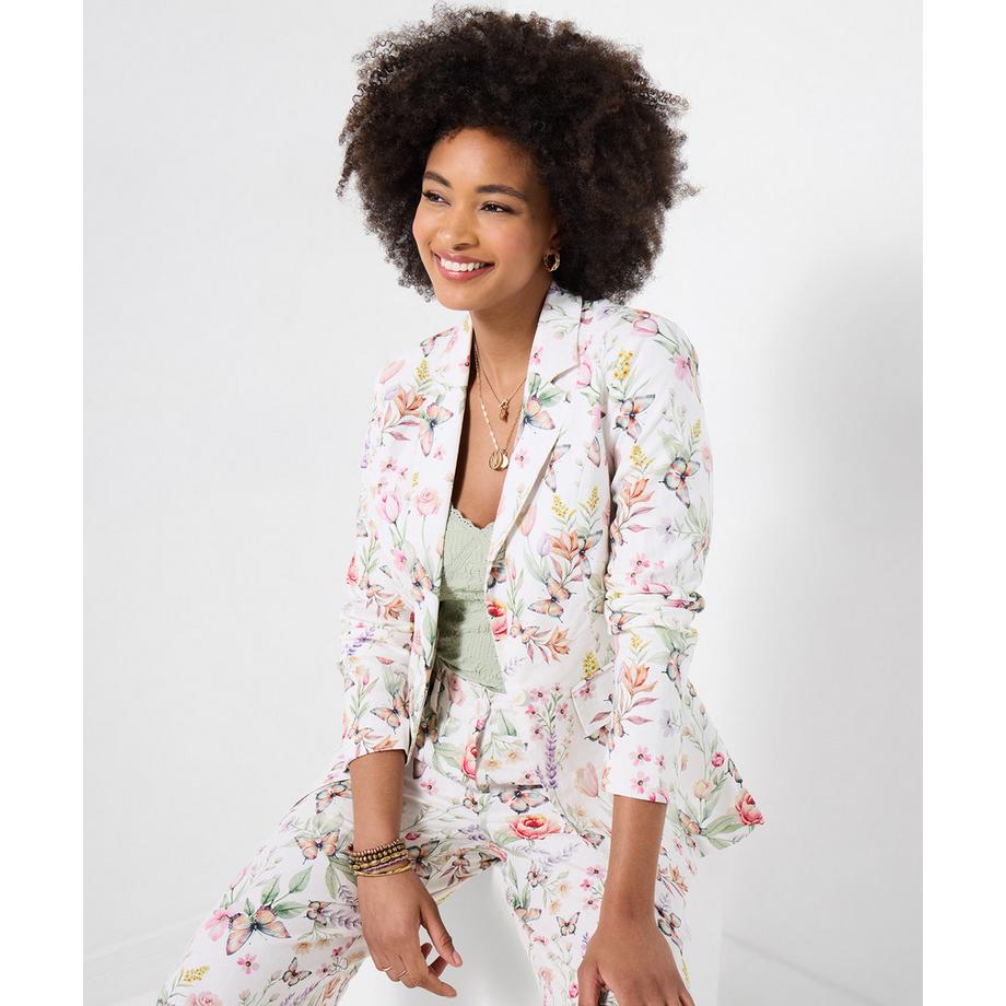 Leinenmix-Jacke mit Schmetterlings- und Blumenprint