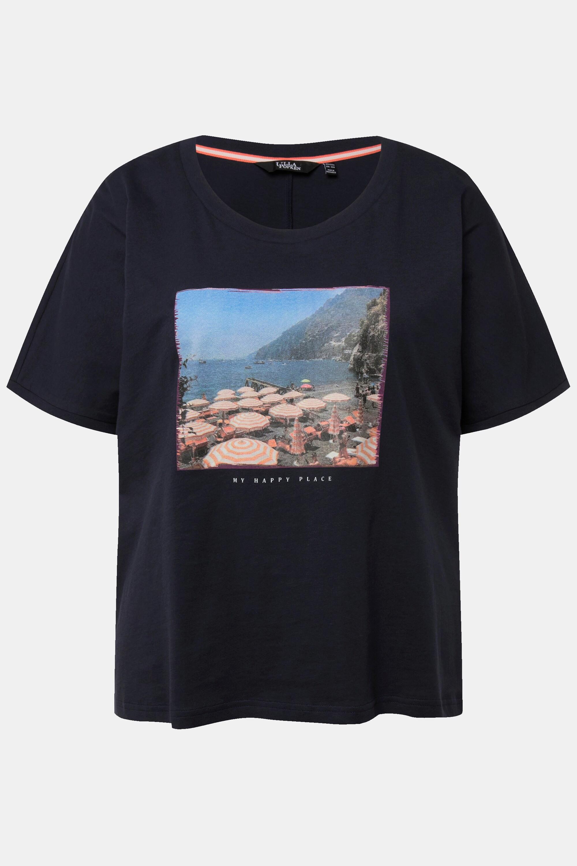 Ulla Popken  T-shirt dal taglio oversize con design fotografico, scollo a girocollo e mezze maniche 