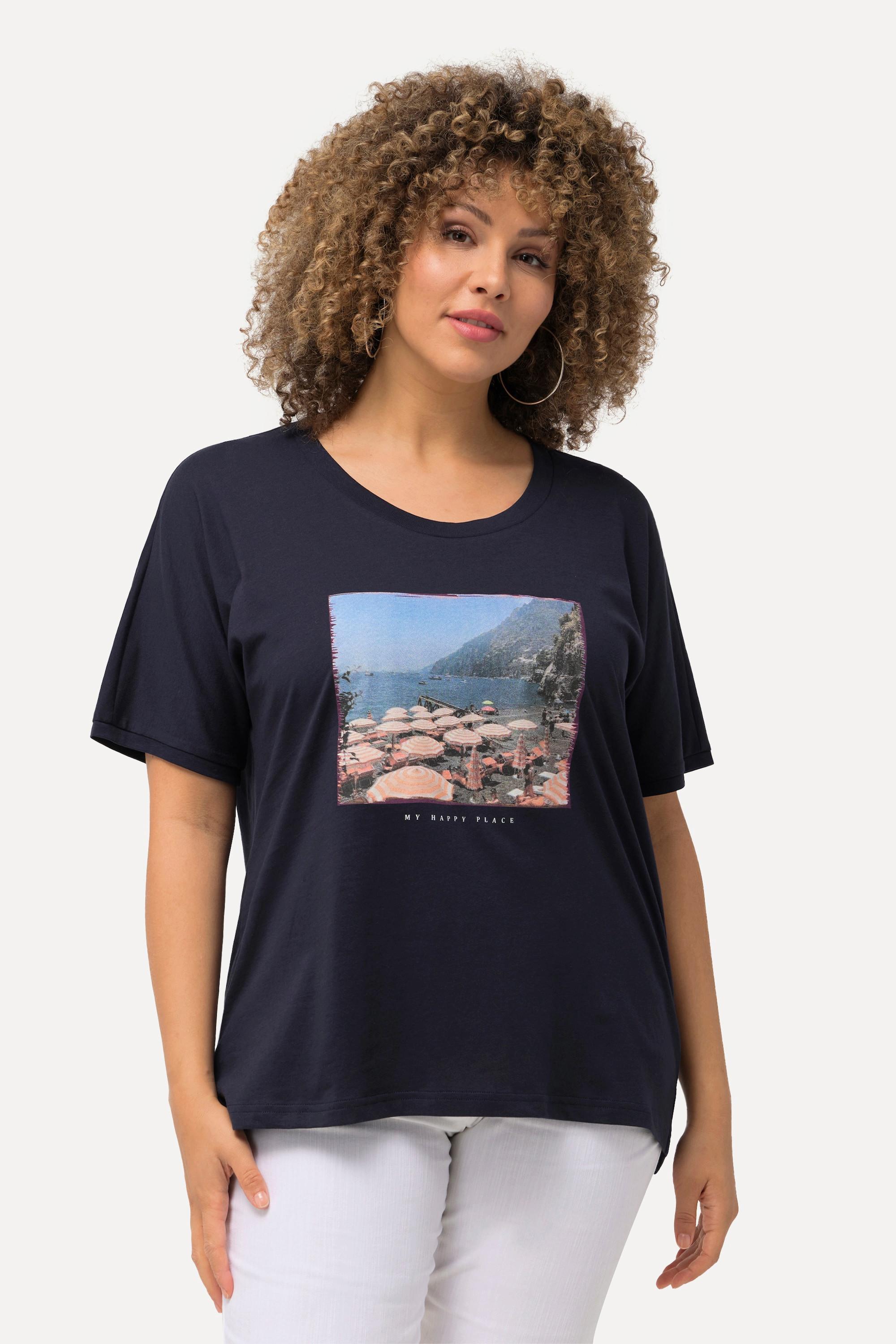 Ulla Popken  T-shirt oversize, imprimé plage, col rond et manches courtes 