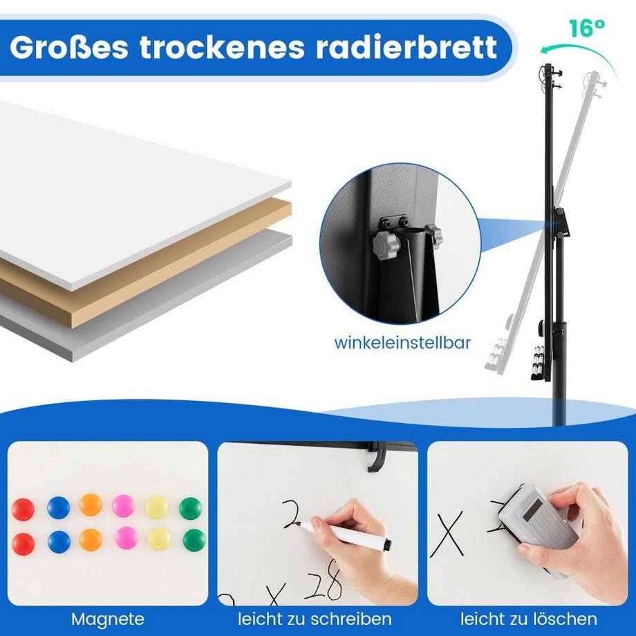 Northix  Flipchart Ständer auf Rollen mit Magneten & Markern Whiteboard Höhenverstellbar bis 192 cm 