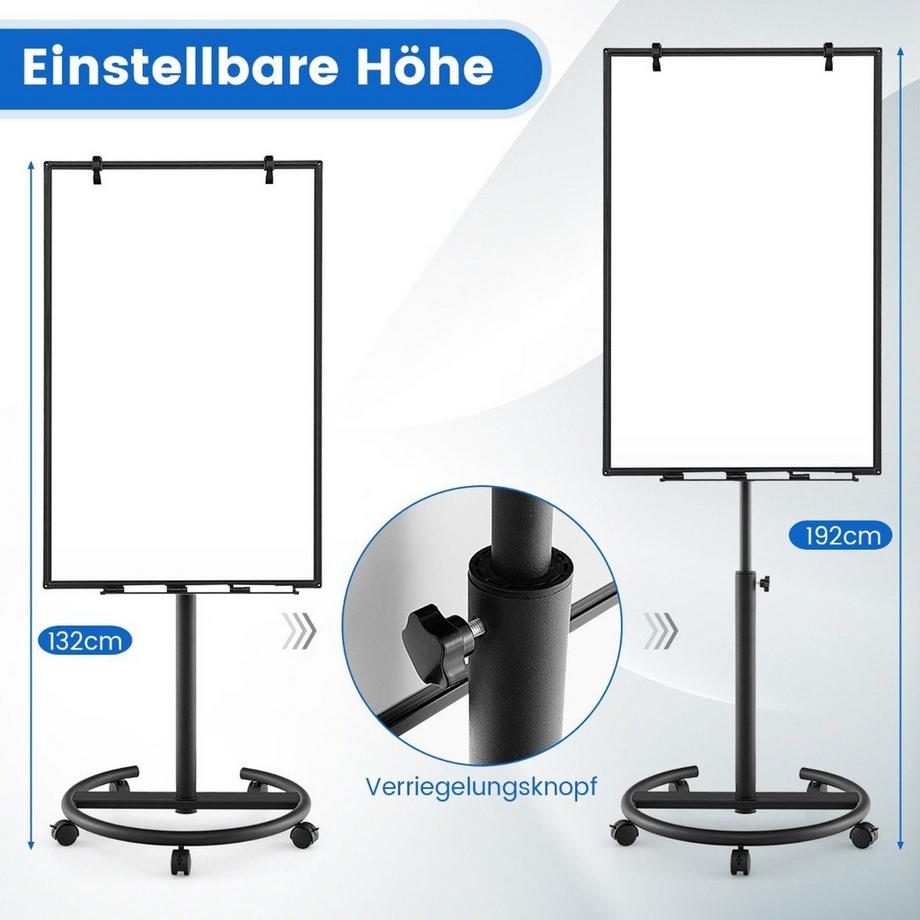 Northix  Flipchart Ständer auf Rollen mit Magneten & Markern Whiteboard Höhenverstellbar bis 192 cm 