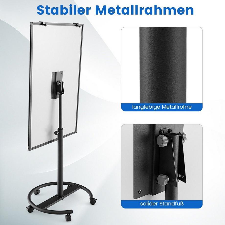 Northix  Flipchart Ständer auf Rollen mit Magneten & Markern Whiteboard Höhenverstellbar bis 192 cm 