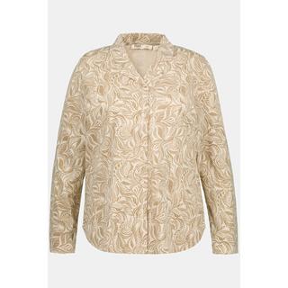 Ulla Popken  Veste de pyjama, feuilles, col à revers, coton bio 