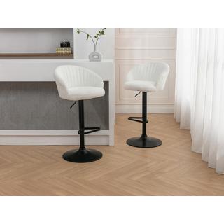 Vente-unique Lot de 2 tabourets de bar en tissu bouclette et métal - Hauteur réglable - Blanc - DORALIZ  