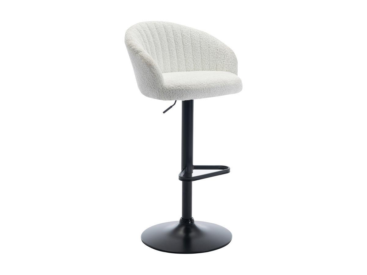 Vente-unique Lot de 2 tabourets de bar en tissu bouclette et métal - Hauteur réglable - Blanc - DORALIZ  