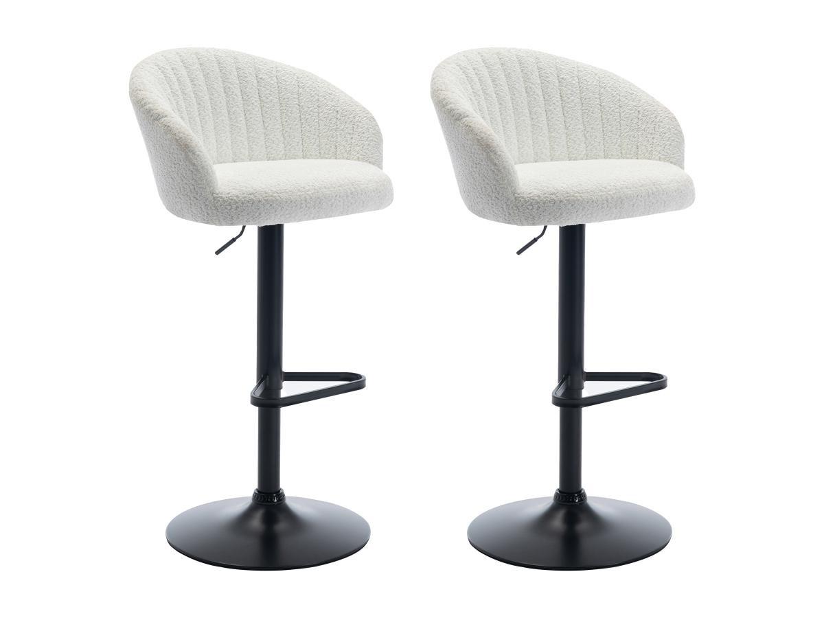 Vente-unique Lot de 2 tabourets de bar en tissu bouclette et métal - Hauteur réglable - Blanc - DORALIZ  