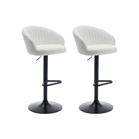 Vente-unique Lot de 2 tabourets de bar en tissu bouclette et métal - Hauteur réglable - Blanc - DORALIZ  