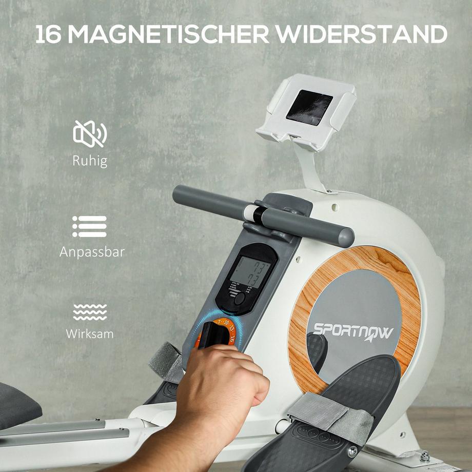 Northio  Rameur pour la maison, rameur magnétique avec 16 niveaux de résistance, moniteur LCD, rameur avec support téléphone/IPAD, pour entraînement cardio, capacité de charge jusqu'à 150 kg 