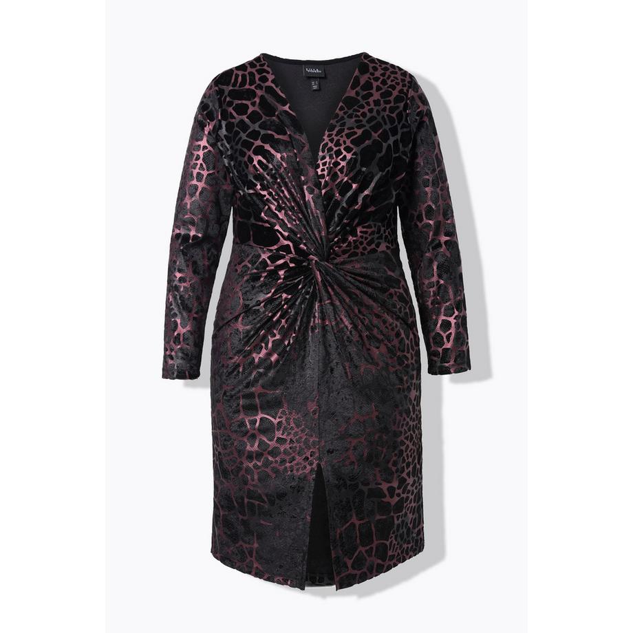 Ulla Popken Abito in Jersey Stampa Animalier Floccata Scollo a V Maniche Lunghe  