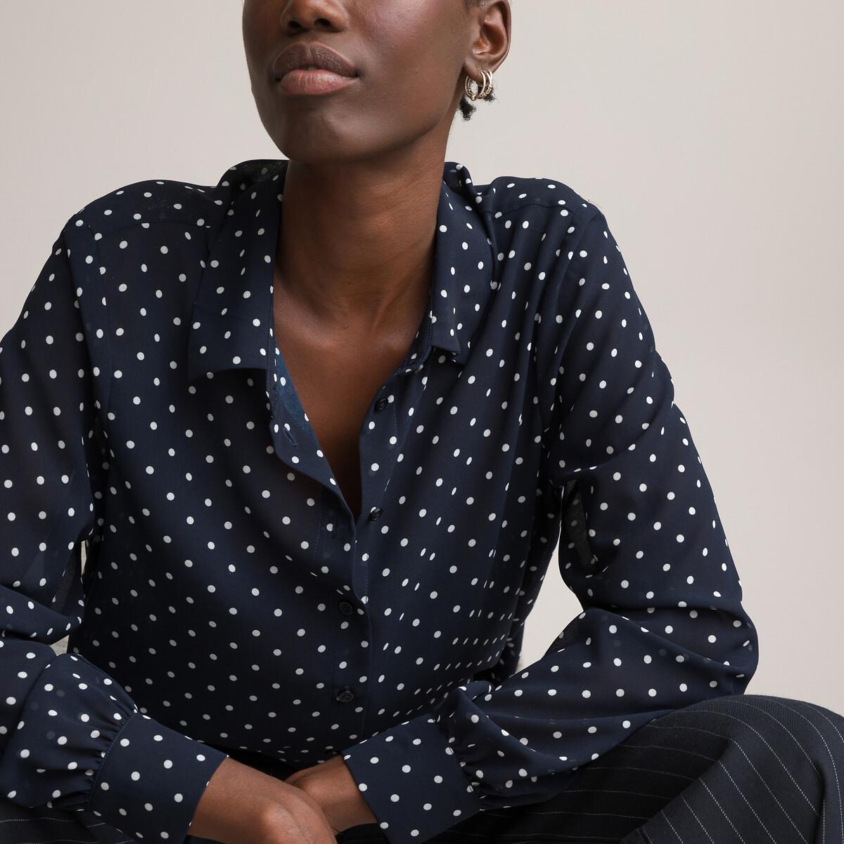 Image of Getupfte Bluse Mit Langen Ärmeln Damen Blau 34