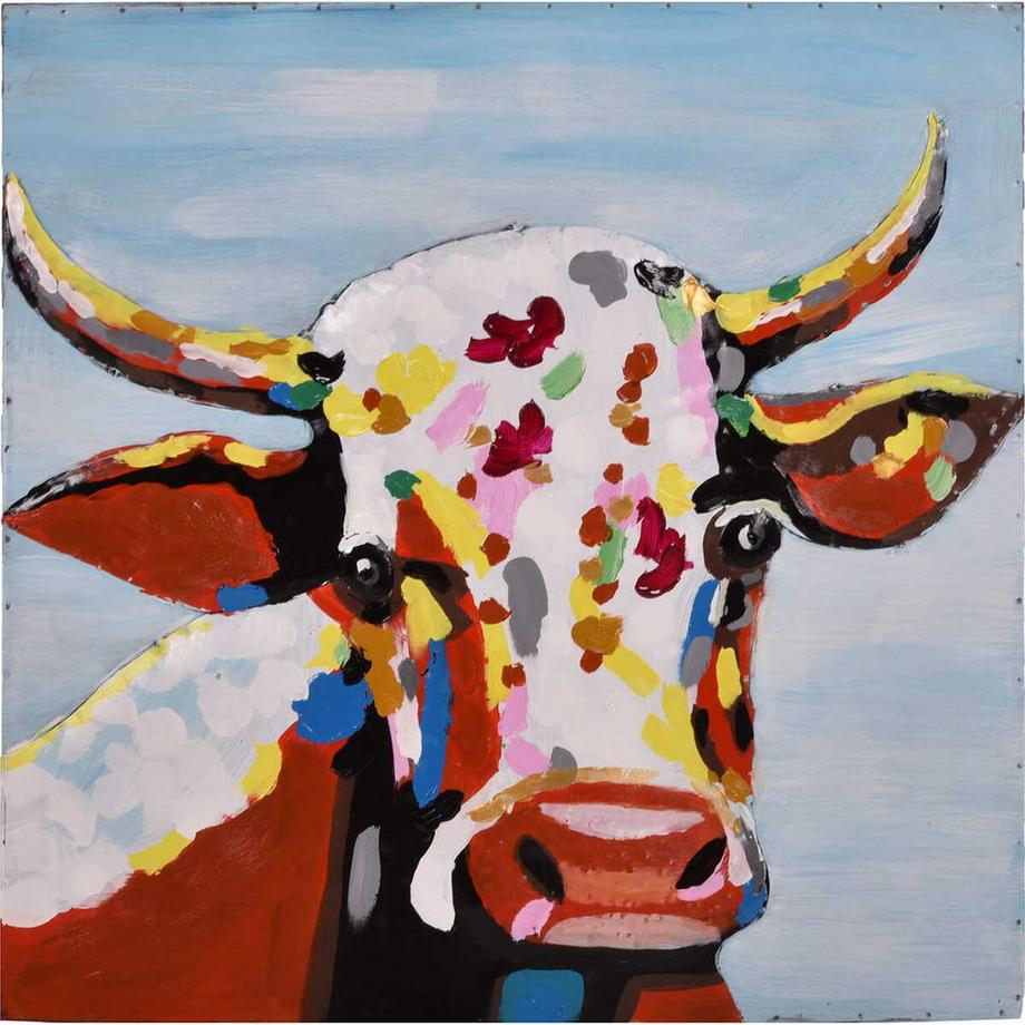 Tableau métallique 3D vache Visionik acier 80x80