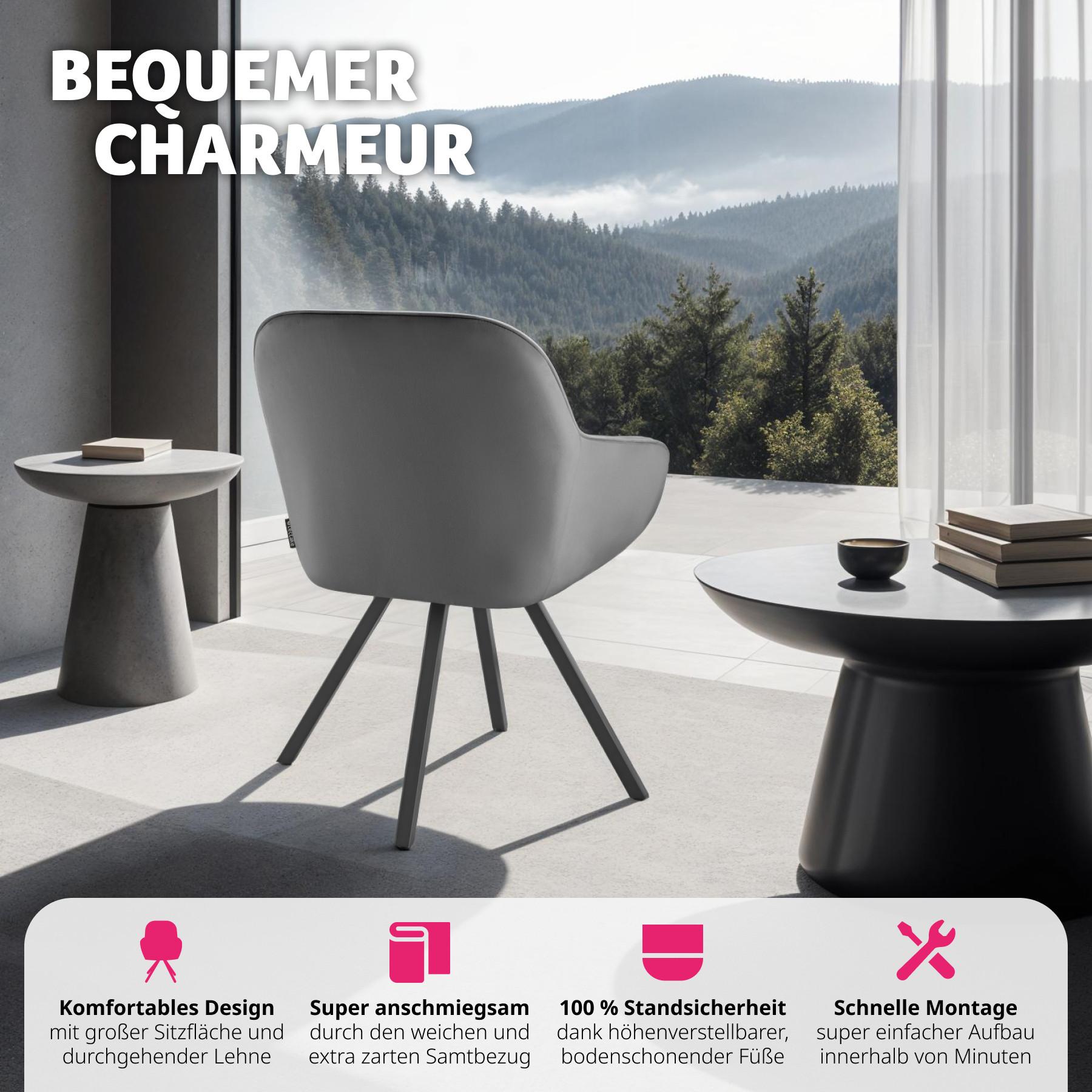 Tectake Chaise pivotante avec accoudoirs Snug en velours, rembourrée  