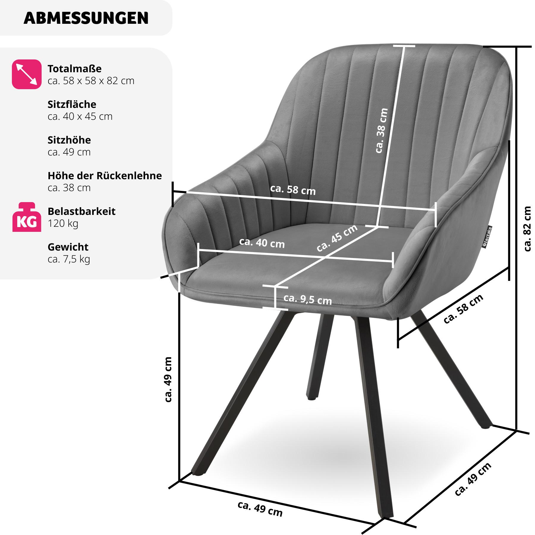 Tectake Chaise pivotante avec accoudoirs Snug en velours, rembourrée  