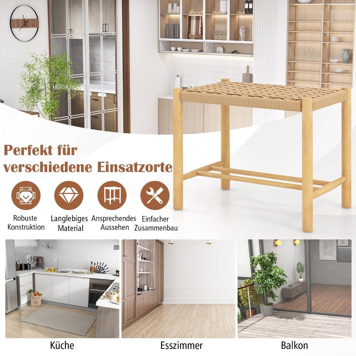 Northix Esszimmerhocker-Set Rahmen aus Gummibaumholz & Sitz aus geflochtenem Papier 56 x 36 x 45 cm  