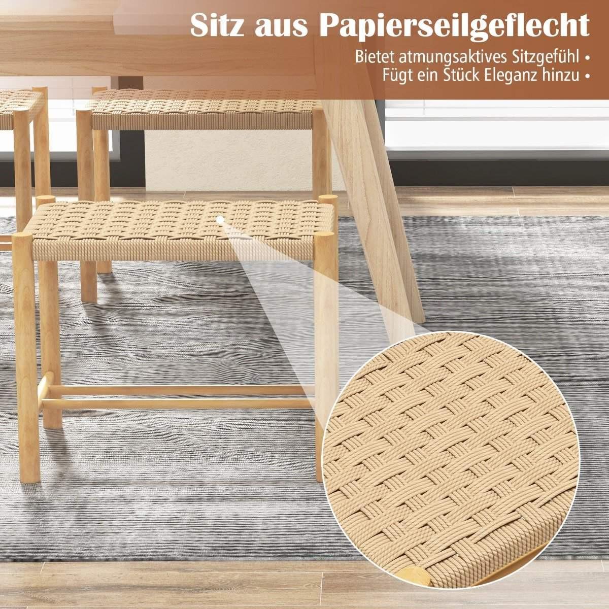 Northix Esszimmerhocker-Set Rahmen aus Gummibaumholz & Sitz aus geflochtenem Papier 56 x 36 x 45 cm  