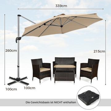 Parasol Ø 330 cm avec manivelle & UPF 50+ et Parasol déporté rotatif à 360° parasol de jardin beige