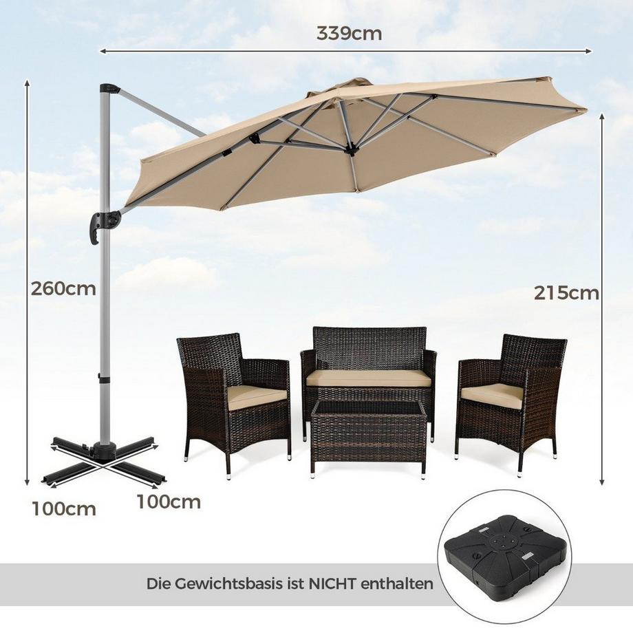 Northio Ombrellone Ø 330 cm con manovella & UPF 50+ e Ombrellone da giardino a sbalzo girevole a 360° beige  